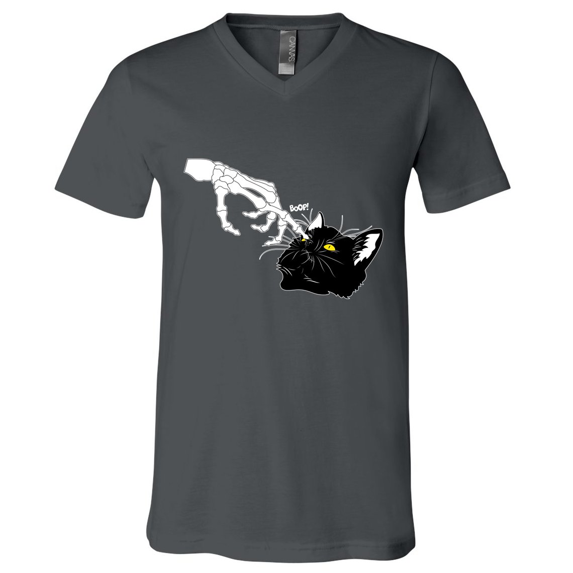 Funny Halloween Skeleton Boop Kitten Cat Nose V-Neck T-Shirt