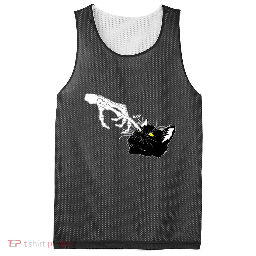 Funny Halloween Skeleton Boop Kitten Cat Nose Mesh Reversible Basketball Jersey Tank