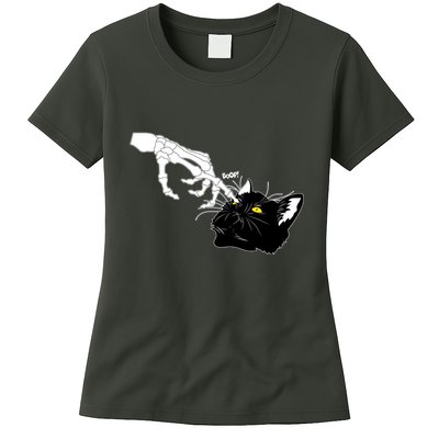 Funny Halloween Skeleton Boop Kitten Cat Nose Womens T-Shirt