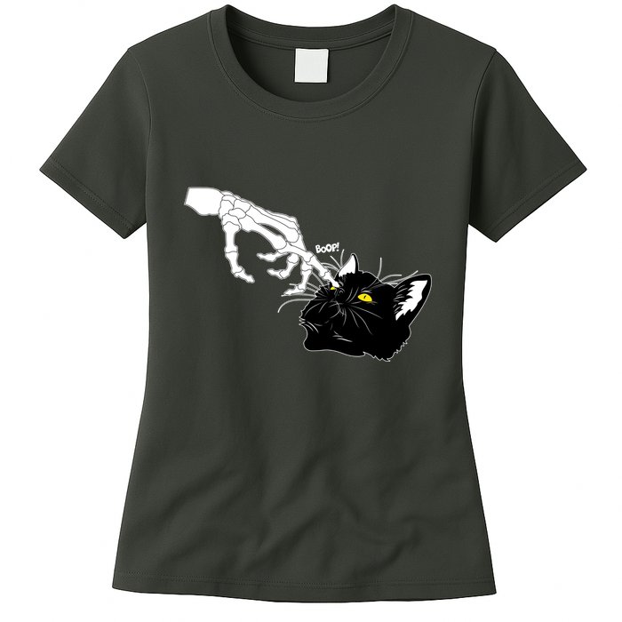 Funny Halloween Skeleton Boop Kitten Cat Nose Womens T-Shirt