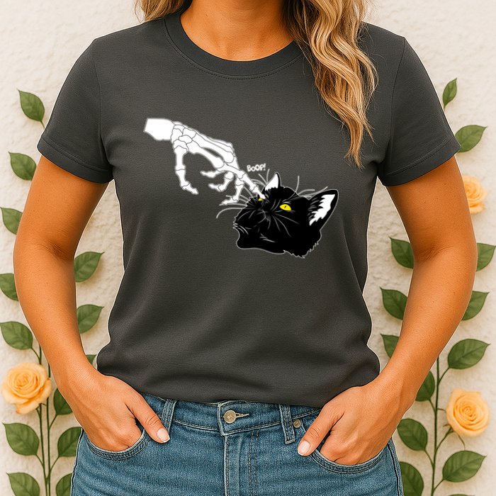 Funny Halloween Skeleton Boop Kitten Cat Nose Womens T-Shirt