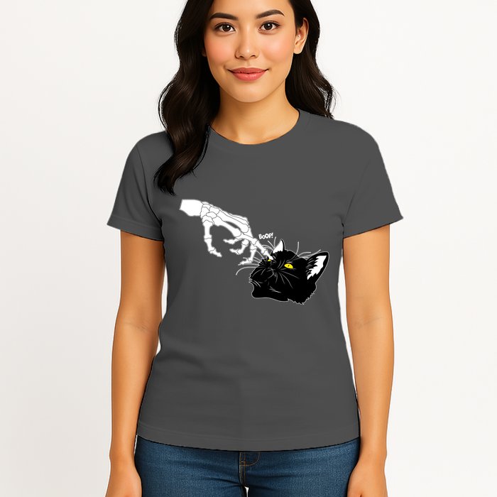Funny Halloween Skeleton Boop Kitten Cat Nose Womens T-Shirt