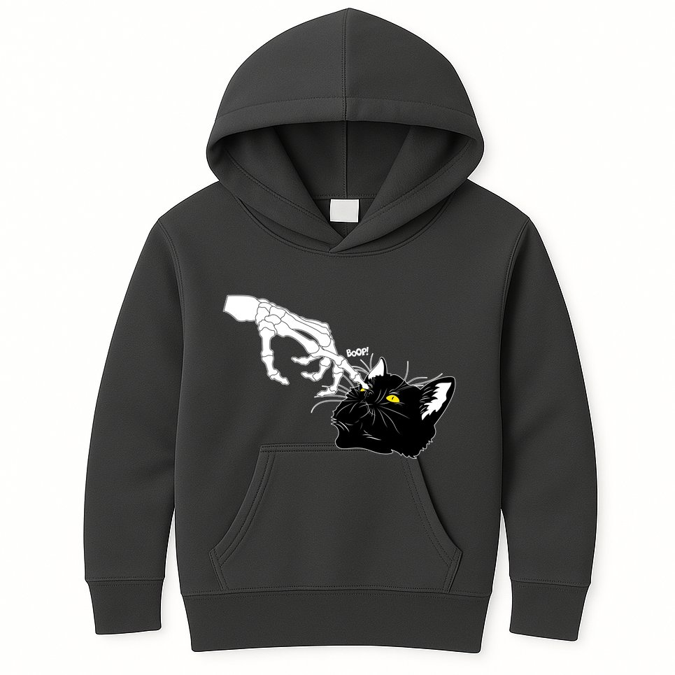 Funny Halloween Skeleton Boop Kitten Cat Nose Kids Hoodie