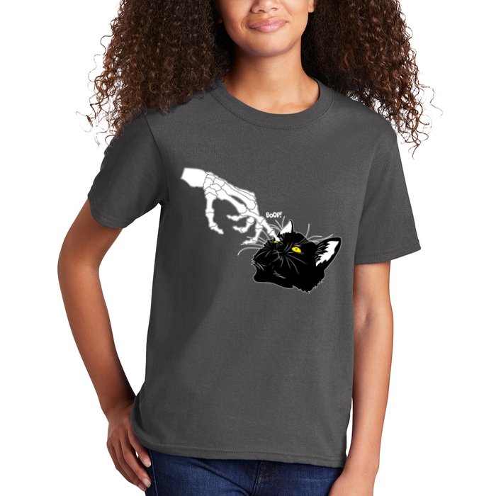 Funny Halloween Skeleton Boop Kitten Cat Nose Kids T-Shirt