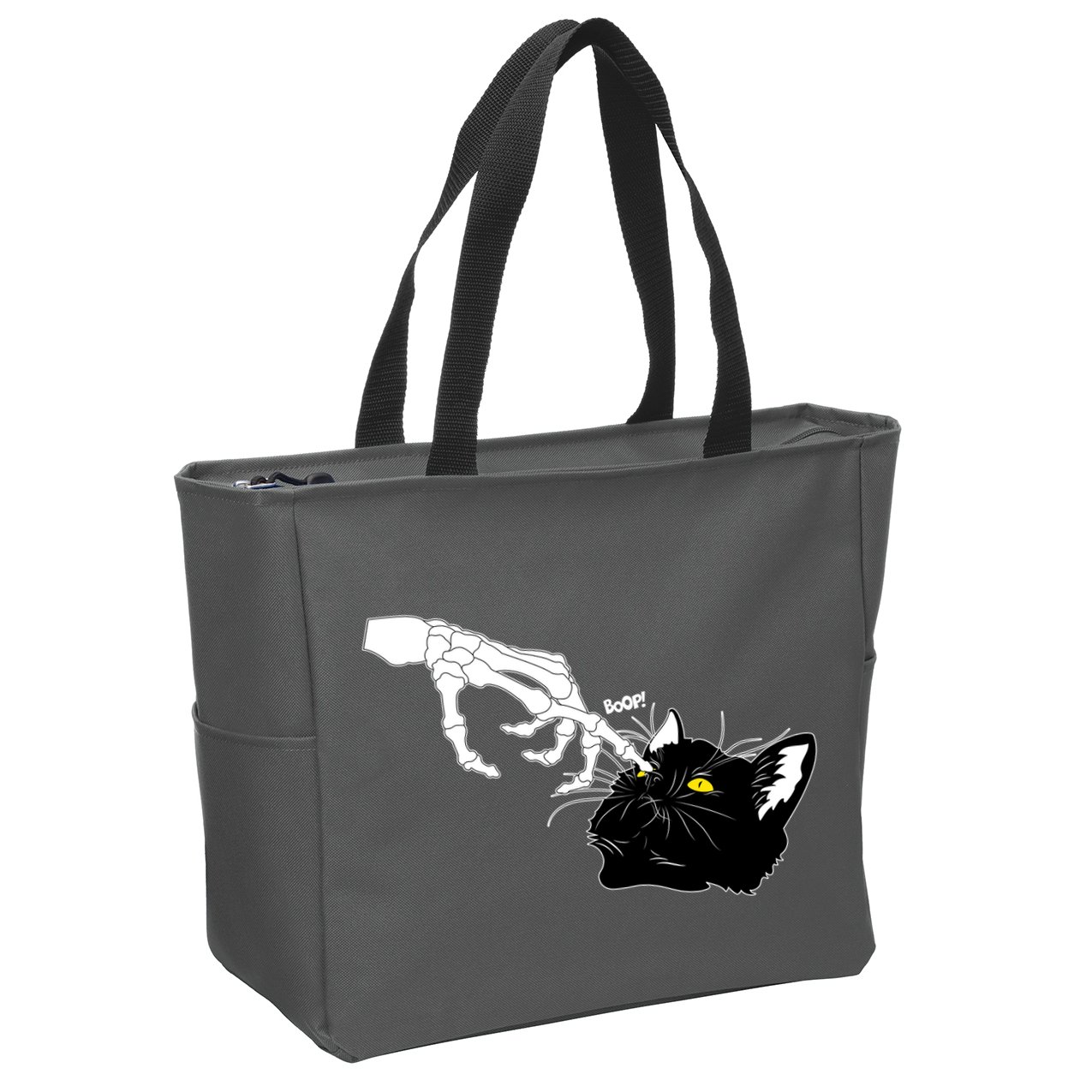 Funny Halloween Skeleton Boop Kitten Cat Nose Zip Tote Bag