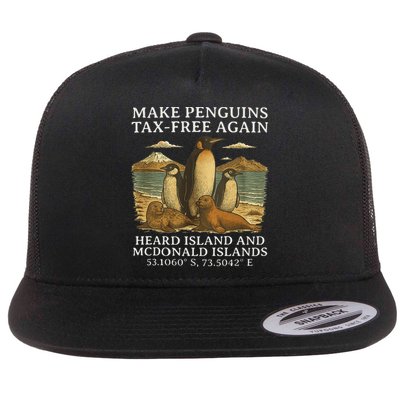 Funny Humor Sarcastic Penguin Make Penguin Tax-Free Again Flat Bill Trucker Hat