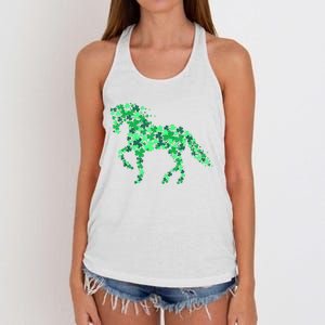 Funny Horse Shamrock For Horse Owner Riding St Patricks Day Great Gift Women's Knotted Racerback Tank