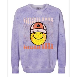 Funny Hippie Smile Face Baseball Mama Softball Mothers Day Colorblast Crewneck Sweatshirt