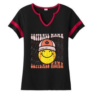 Funny Hippie Smile Face Baseball Mama Softball Mothers Day Ladies Halftime Notch Neck Tee