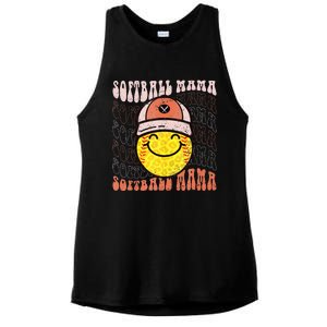 Funny Hippie Smile Face Baseball Mama Softball Mothers Day Ladies PosiCharge Tri-Blend Wicking Tank