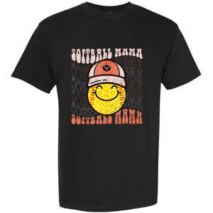 Funny Hippie Smile Face Baseball Mama Softball Mothers Day Garment-Dyed Heavyweight T-Shirt