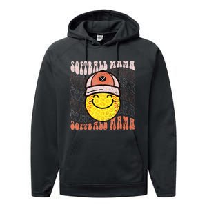 Funny Hippie Smile Face Baseball Mama Softball Mothers Day Performance Fleece Hoodie