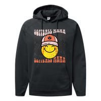 Funny Hippie Smile Face Baseball Mama Softball Mothers Day Performance Fleece Hoodie