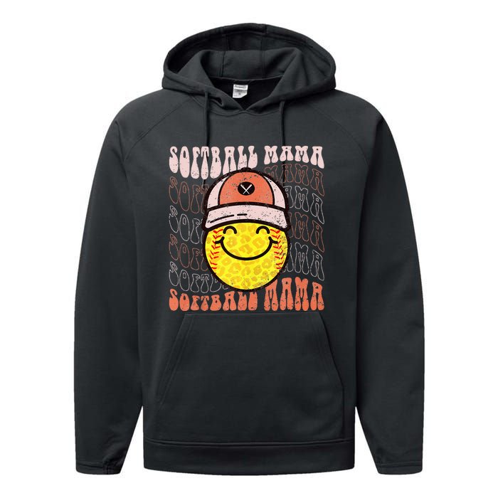 Funny Hippie Smile Face Baseball Mama Softball Mothers Day Performance Fleece Hoodie