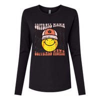 Funny Hippie Smile Face Baseball Mama Softball Mothers Day Womens Cotton Relaxed Long Sleeve T-Shirt