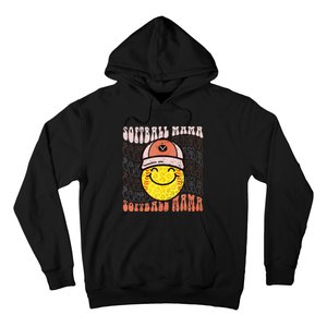 Funny Hippie Smile Face Baseball Mama Softball Mothers Day Hoodie