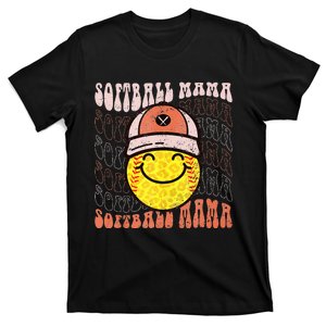 Funny Hippie Smile Face Baseball Mama Softball Mothers Day T-Shirt