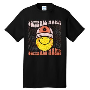 Funny Hippie Smile Face Baseball Mama Softball Mothers Day Tall T-Shirt