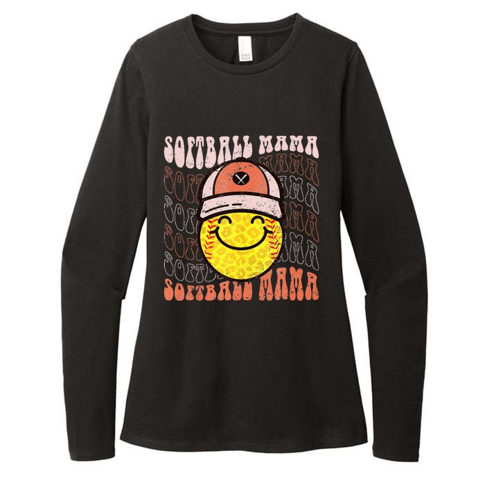 Funny Hippie Smile Face Baseball Mama Softball Mothers Day Womens CVC Long Sleeve Shirt