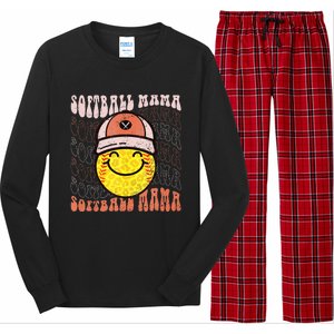 Funny Hippie Smile Face Baseball Mama Softball Mothers Day Long Sleeve Pajama Set