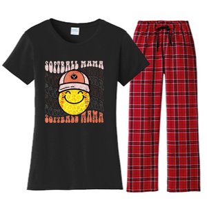 Funny Hippie Smile Face Baseball Mama Softball Mothers Day Women's Flannel Pajama Set