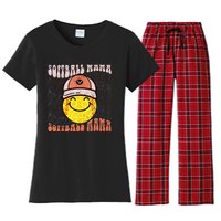 Funny Hippie Smile Face Baseball Mama Softball Mothers Day Women's Flannel Pajama Set