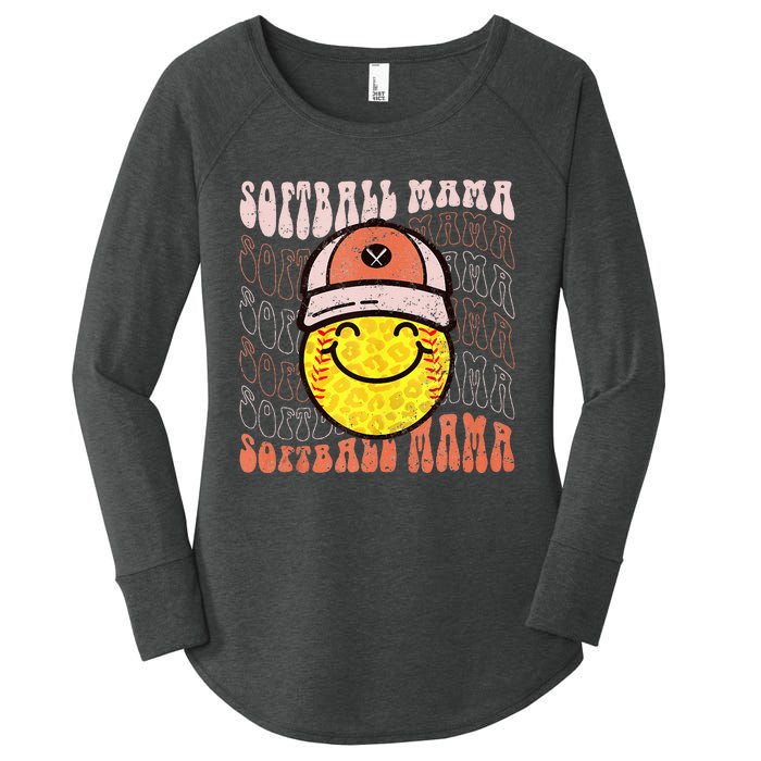 Funny Hippie Smile Face Baseball Mama Softball Mothers Day Women's Perfect Tri Tunic Long Sleeve Shirt