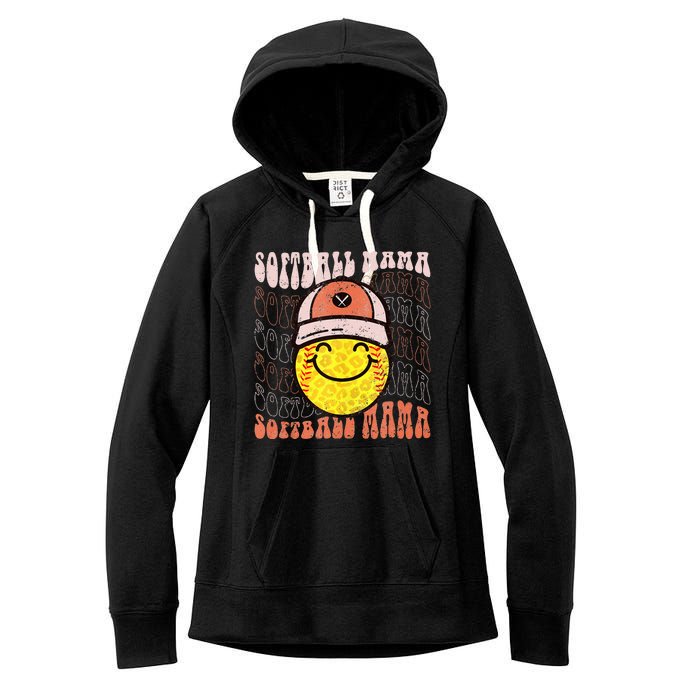 Funny Hippie Smile Face Baseball Mama Softball Mothers Day Women's Fleece Hoodie