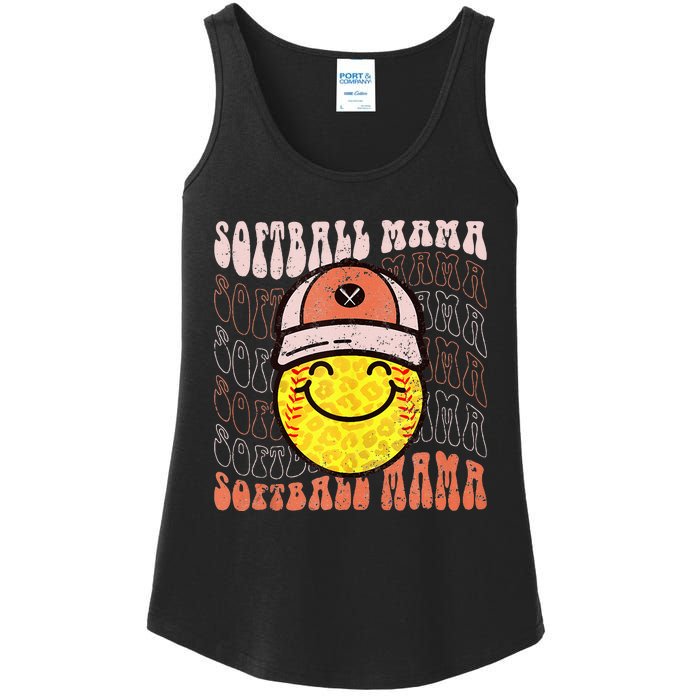 Funny Hippie Smile Face Baseball Mama Softball Mothers Day Ladies Essential Tank