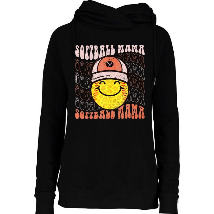 Funny Hippie Smile Face Baseball Mama Softball Mothers Day Womens Funnel Neck Pullover Hood