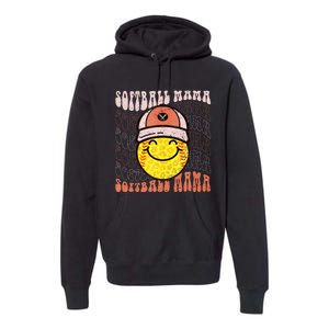 Funny Hippie Smile Face Baseball Mama Softball Mothers Day Premium Hoodie