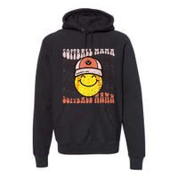 Funny Hippie Smile Face Baseball Mama Softball Mothers Day Premium Hoodie