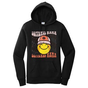 Funny Hippie Smile Face Baseball Mama Softball Mothers Day Women's Pullover Hoodie