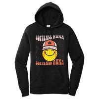 Funny Hippie Smile Face Baseball Mama Softball Mothers Day Women's Pullover Hoodie