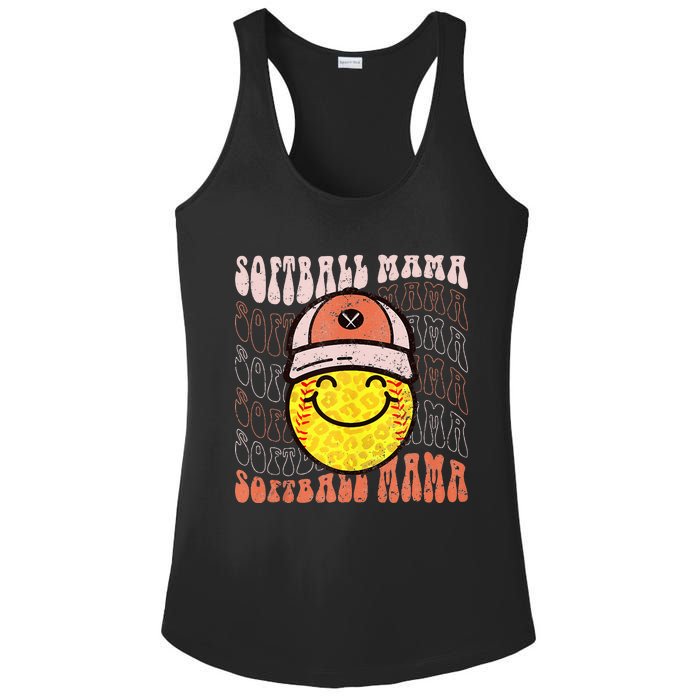 Funny Hippie Smile Face Baseball Mama Softball Mothers Day Ladies PosiCharge Competitor Racerback Tank