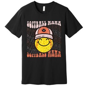 Funny Hippie Smile Face Baseball Mama Softball Mothers Day Premium T-Shirt