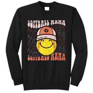 Funny Hippie Smile Face Baseball Mama Softball Mothers Day Tall Sweatshirt