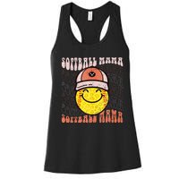 Funny Hippie Smile Face Baseball Mama Softball Mothers Day Women's Racerback Tank