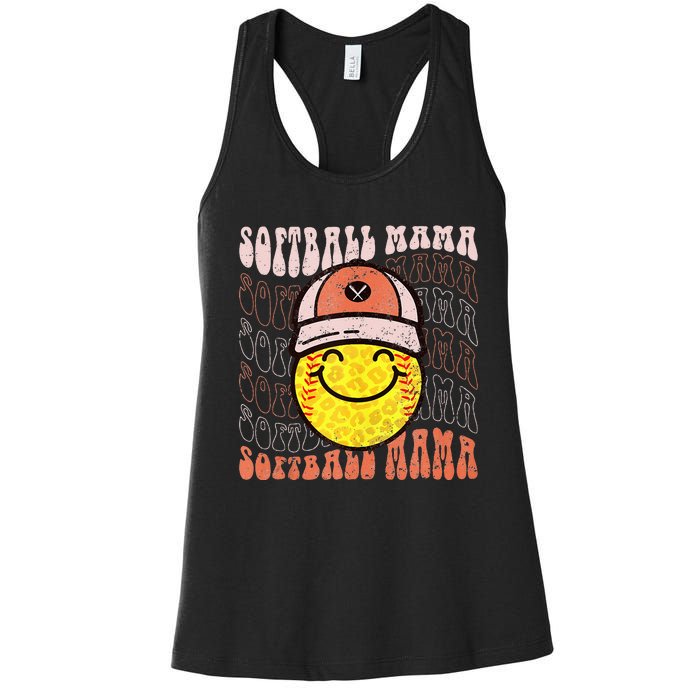 Funny Hippie Smile Face Baseball Mama Softball Mothers Day Women's Racerback Tank