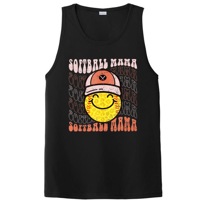 Funny Hippie Smile Face Baseball Mama Softball Mothers Day PosiCharge Competitor Tank