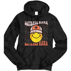 Funny Hippie Smile Face Baseball Mama Softball Mothers Day Tie Dye Hoodie