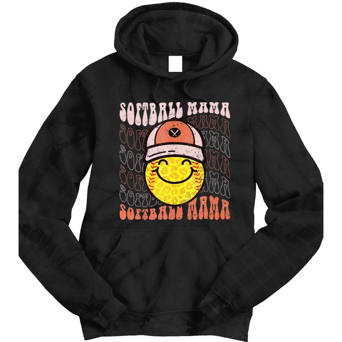 Funny Hippie Smile Face Baseball Mama Softball Mothers Day Tie Dye Hoodie