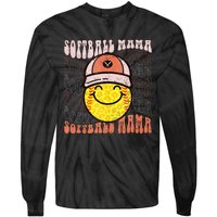 Funny Hippie Smile Face Baseball Mama Softball Mothers Day Tie-Dye Long Sleeve Shirt