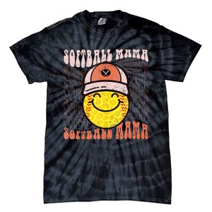 Funny Hippie Smile Face Baseball Mama Softball Mothers Day Tie-Dye T-Shirt