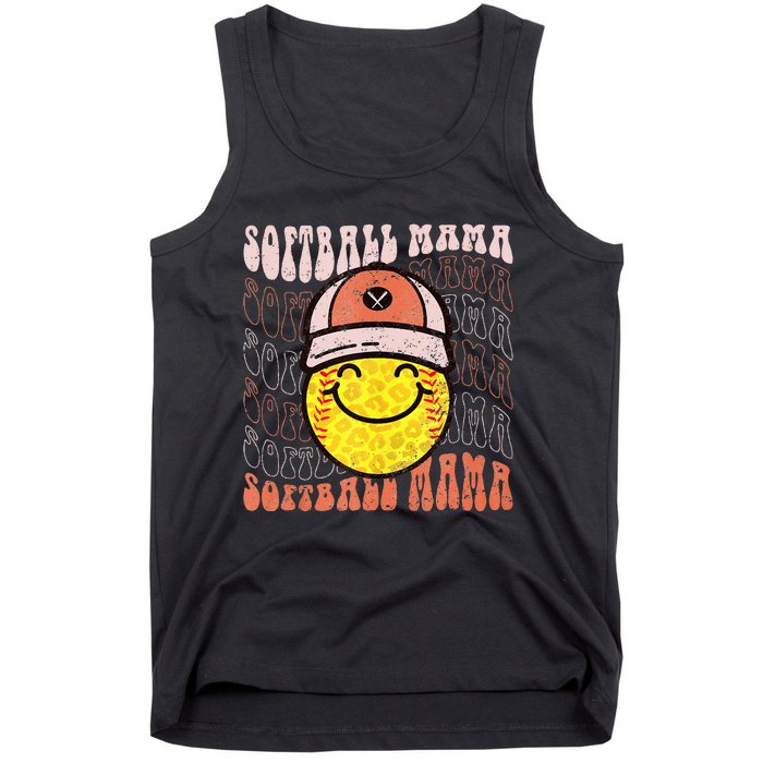 Funny Hippie Smile Face Baseball Mama Softball Mothers Day Tank Top