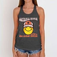 Funny Hippie Smile Face Baseball Mama Softball Mothers Day Women's Knotted Racerback Tank