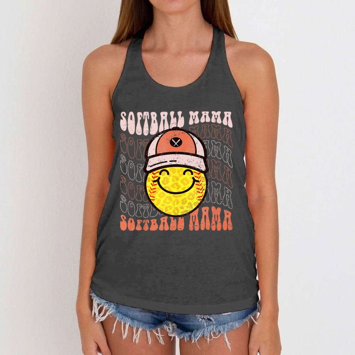 Funny Hippie Smile Face Baseball Mama Softball Mothers Day Women's Knotted Racerback Tank