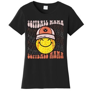 Funny Hippie Smile Face Baseball Mama Softball Mothers Day Women's T-Shirt