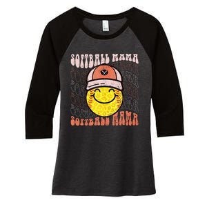 Funny Hippie Smile Face Baseball Mama Softball Mothers Day Women's Tri-Blend 3/4-Sleeve Raglan Shirt