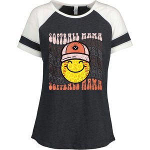 Funny Hippie Smile Face Baseball Mama Softball Mothers Day Enza Ladies Jersey Colorblock Tee